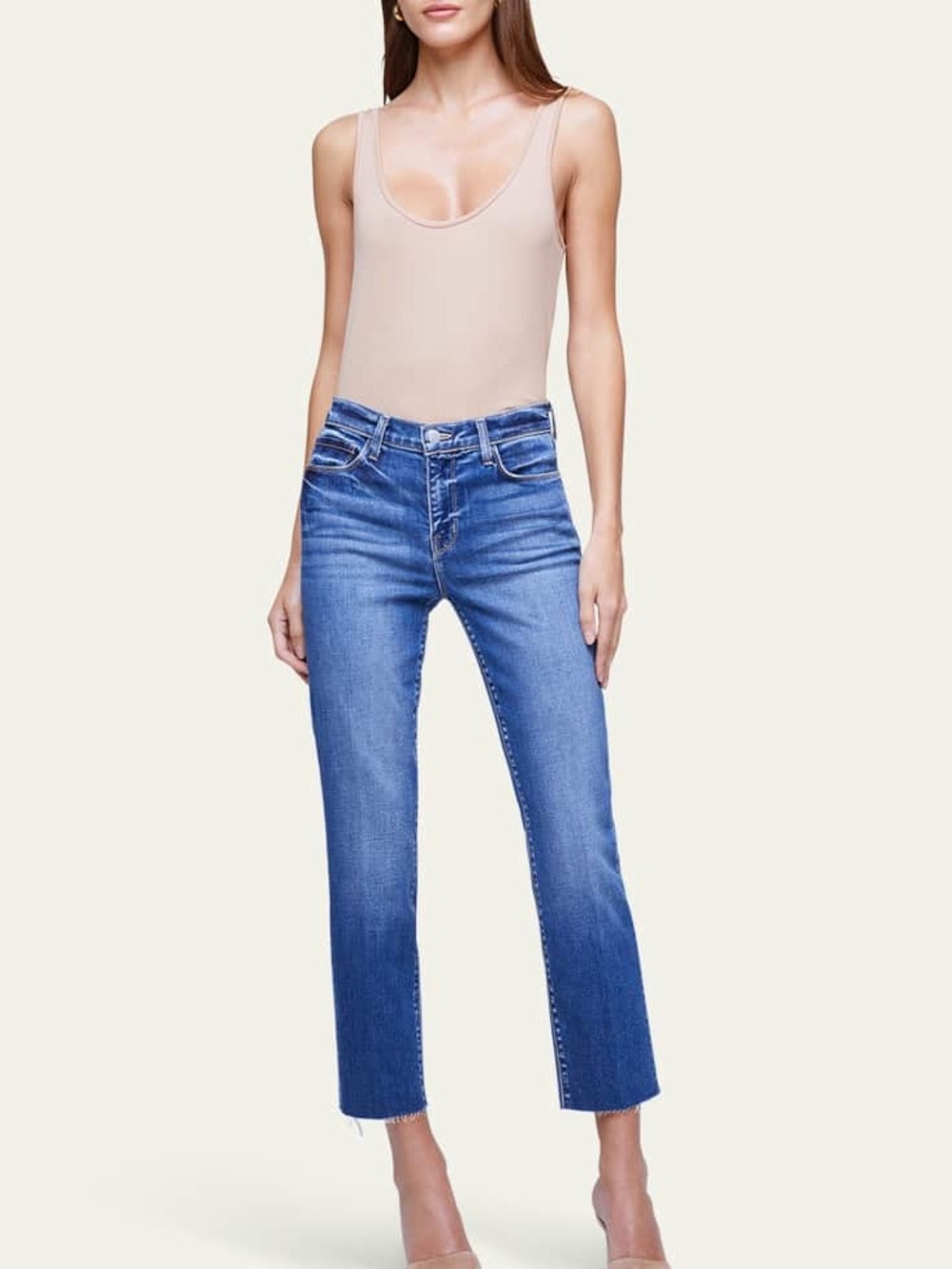 L’AGENCE Sada Maywood Cropped Slim Straight Raw Hem Jeans Size 24 ✨